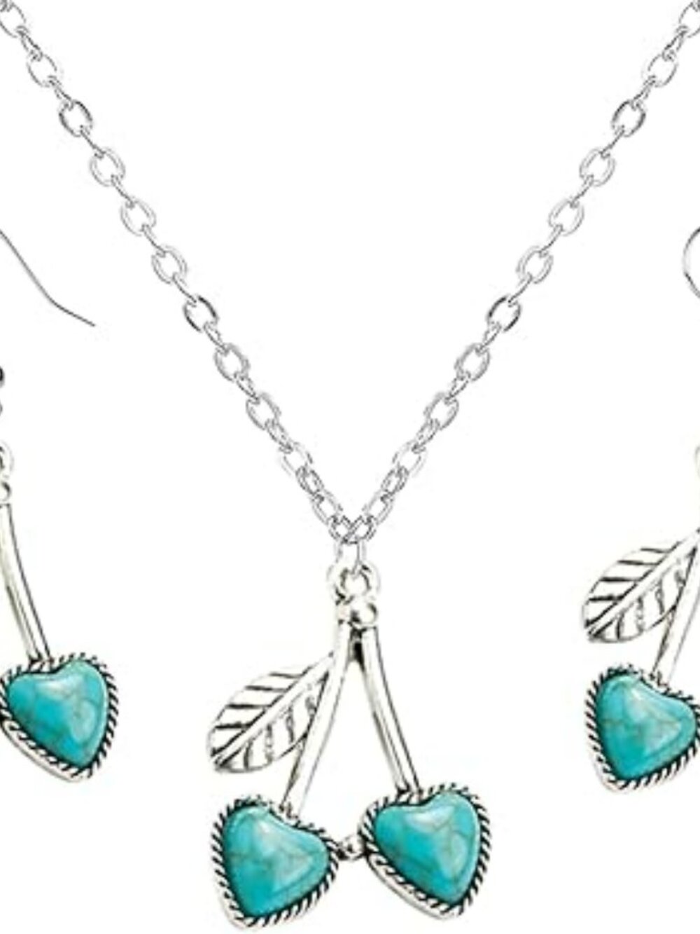 New Turquoise Western Necklace Earring Set Cherry Like Heart Shaped 3 pc Set